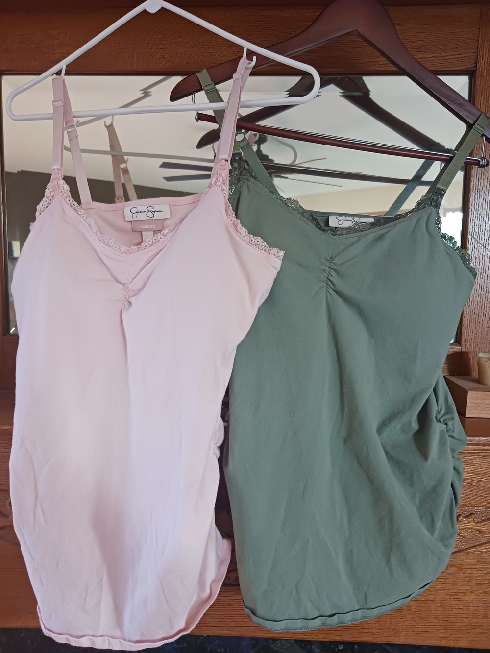 2 | Jessica Simpson Cotton Lace-Trim Nursing Camisole Tank Top - Pink / Olive